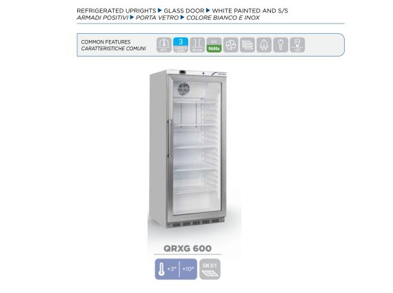 Frigorifero QRXG 600 porta a vetri GN 2/1  litri 600, + 3 /+10°.